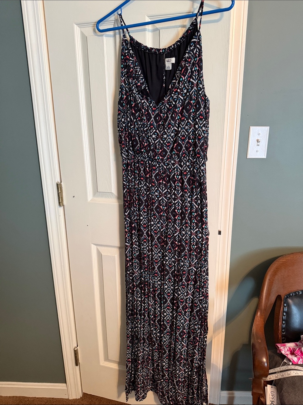 Cato Black Printed Spaghetti-Strap Maxi Dress med to large
